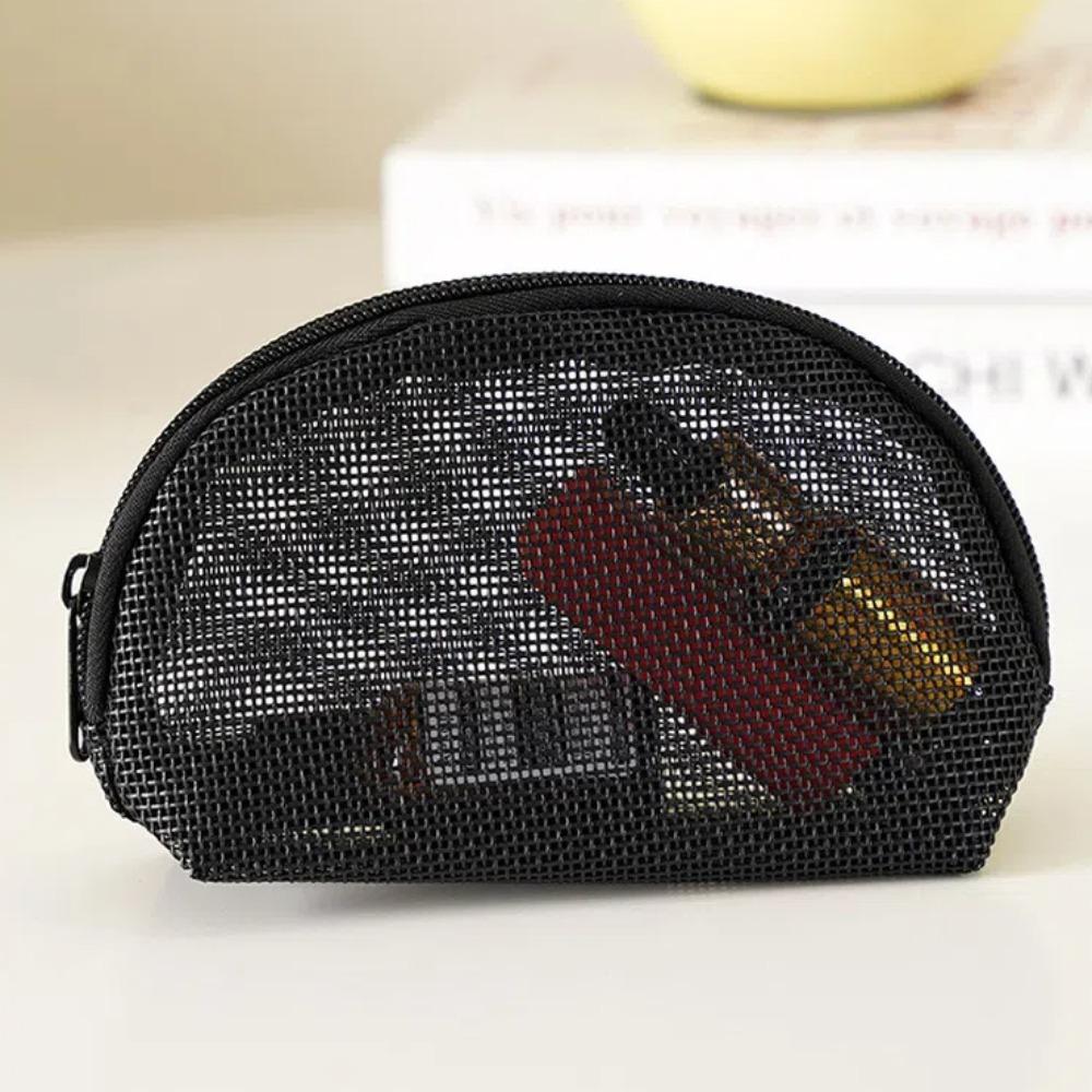 Portable Large Capacity Mesh Makeup Bag Solid Color Handheld Cosmetic Organizer Bag Lightweight Toiletry Storage Bag
