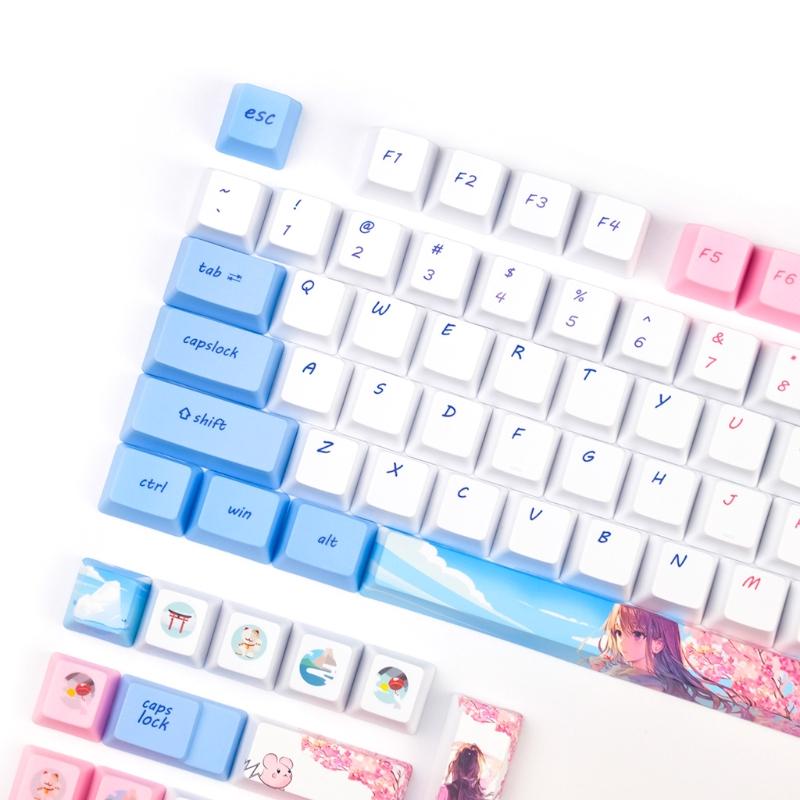 118 клавиш/комплект OEM-профиль Blue Girlish Keycap для механической клавиатуры PBT Dye Sublimation для клавиш Лучший подарок для