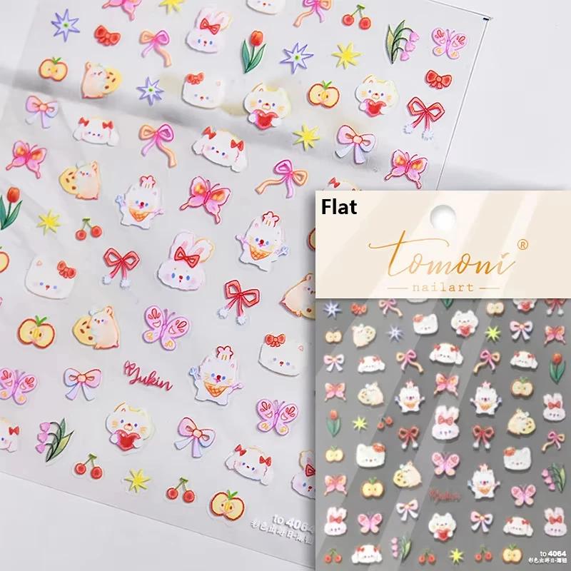 5D Cute Rabbit Love Peach Blossom Flower Yellow Nail Art Stickers Bowknot DIY Self Adhesive Rhinestone Manicure Decals
