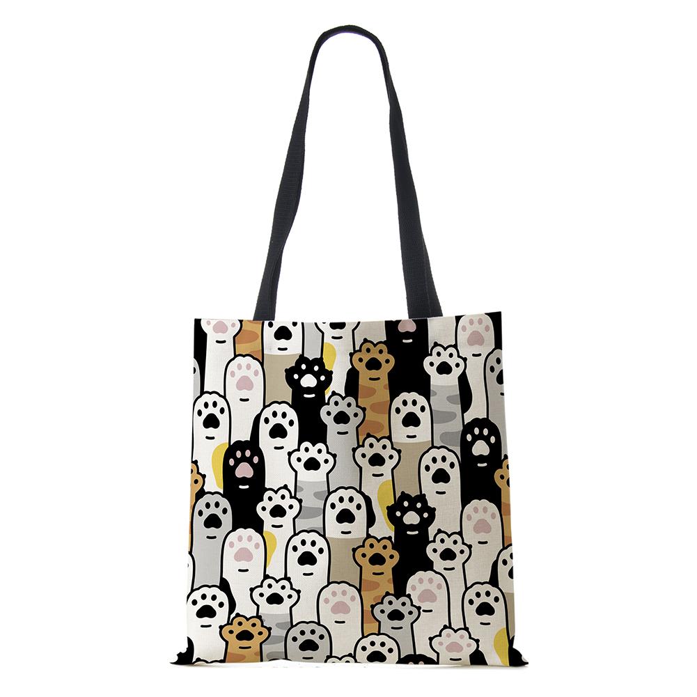 Cat Cartoon Shoulder Bag Reusable Shopper Kawaii Canvas Tote Bag Women Haajuku High Capacity Casual Folding Handbag