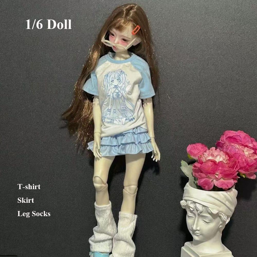 With Leg Socks Leisure T-shirt Cartoon Doll Cake Skirt for 30/45cm Dolls for 1/4 1/6 BJD Dolls