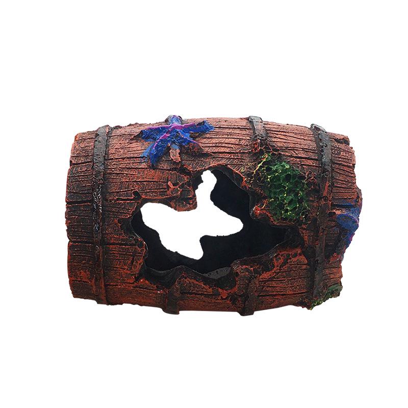 Fish Tank Decoration: Small Wine Barrel Cave with Starfish for Aquarium.
