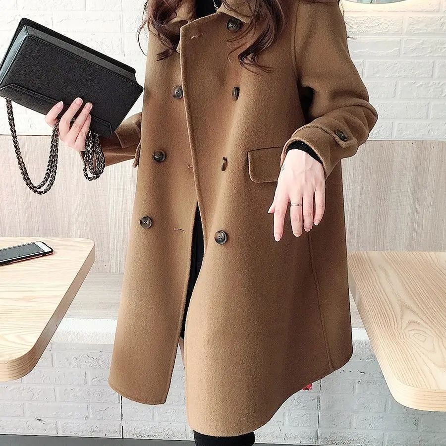 Шерстяное пальто женское новое среднее и длинное с кукольным воротником маленькое корейская версия свободное шерстяное пальто