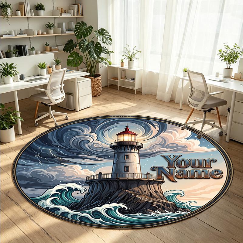 Ocean Sea (14) Theme Round Crystal Velvet Rug Custom Name Text Personalized Floor Mat Home Decor Non Slip Crystal Carpet