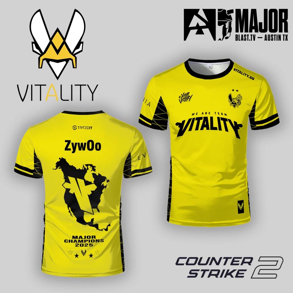 CS2 Austin Major Команда Vitality Памятная форма Фанатская футболка ZywOo Тренировочная дышащая футболка Мужские индивидуальные топы с круглым вырезом