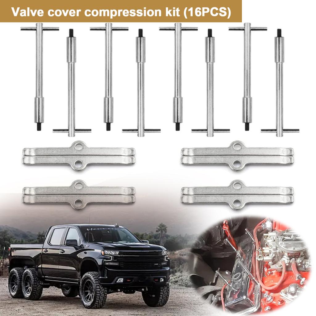 16Pcs Bolts Tabs Tall T-Bar Valve Cover Hold Down Kit T-Bar Valve Cover Center Bolts Set for SB 265 283 302 305 307 327 350 400