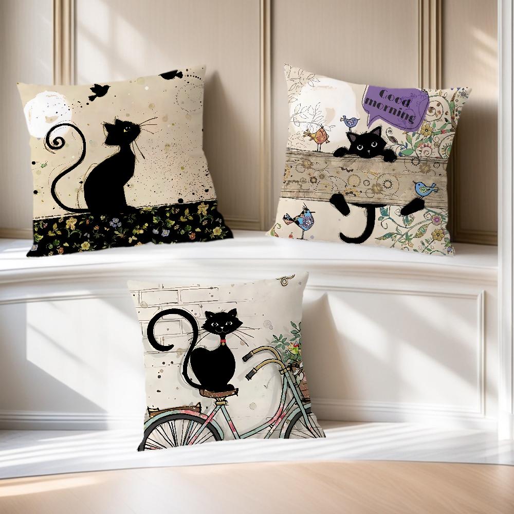 Винтажный французский мягкий удобный наволочка с черным котом мультяшный для дивана гостиной кошачьей комнаты дома офиса ретро декор защитный чехол