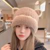 Зимняя теплая женская симпатичная шапка-бини, повседневная мешковатая меховая шапка с кошачьими ушками, аксессуары для головных уборов
