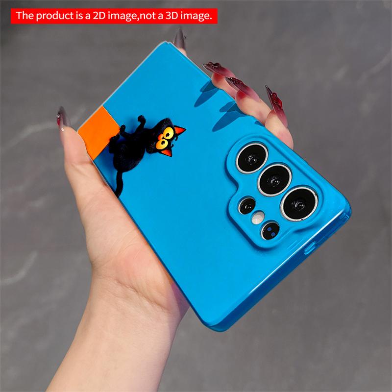 2DFlat Samsung phone case Black Cat on Orange Edge, Bright Blue Background Applicable to Galaxy S23 S24 S25ULTRA S26 A12 A14 A15 A16 A54 A55