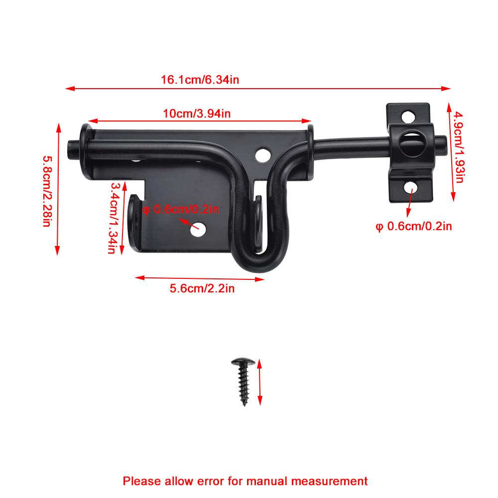 Slide Bolt Gate Latch Iron Bolt Sliding Lock Black Bolt Gate Lock with Screws for Outdoor Doors Sheds Barn Door Home Hardware 1p