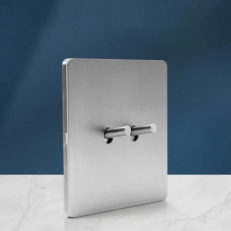 Wall Light Toggle Retro Switch Panel 1-4 Gang2Way Eu Silver Gray Brushed Stainless Steel Antique Switch Outlet with USB Charging