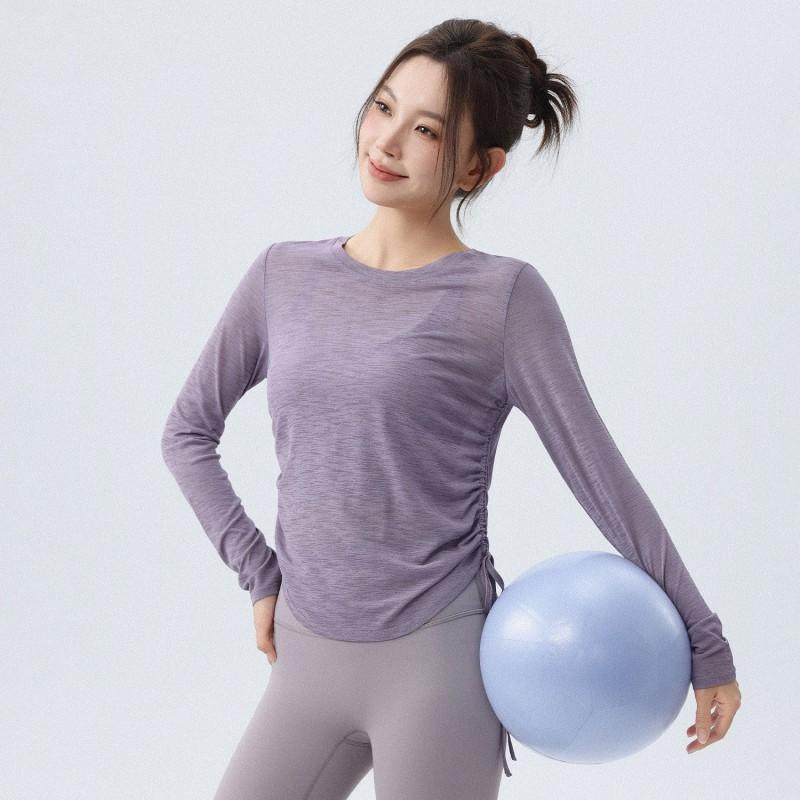 Womens Loose Yoga Top Long Sleeve Breathable Workout Shirt Pilates Running Fitness Gym