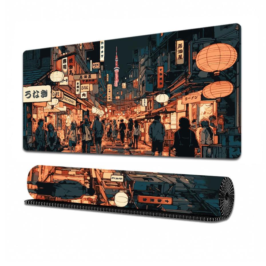 Japanese Anime-style Mousepad, Extra-large Gaming Mouse Pad with Cyberpunk Urban, Fantasy Animation Style, Non-slip Desk Mat, 800x300x3 Mm