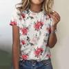 Women's Summer T-shirt Flower Pattern Clothing Round Neck Loose Top Fashion Short Sleeve Women's Party T-shirt 2024 New