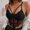 Сексуальный кружевной топ на груди с корсетом для женщин, тонкий жилет с открытой спиной из рыбьей кости, топ на бретелях, укороченный топ с низким вырезом на бретельках, летняя грудь, черная блузка с рыбьей косточкой 292
