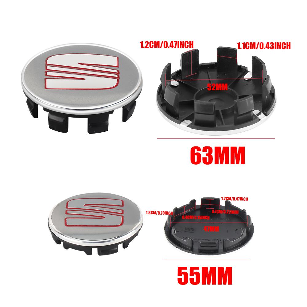 rldf3 4Pcs 55/63MM Wheel Center Hub Caps Rims Cover Badge Car Accessories For Seat Cupra Ateca Ibiza 6f Leon Mk2 FR E-Racer Formentor