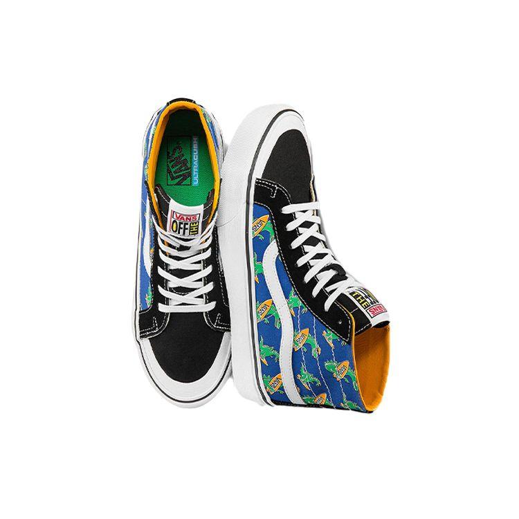 Vans Sk8 Кроссовки унисекс с принтом динозавра, модные, прочные, легкие, с высоким верхом, синие, желтые, зеленые VN0A3MV1A5F