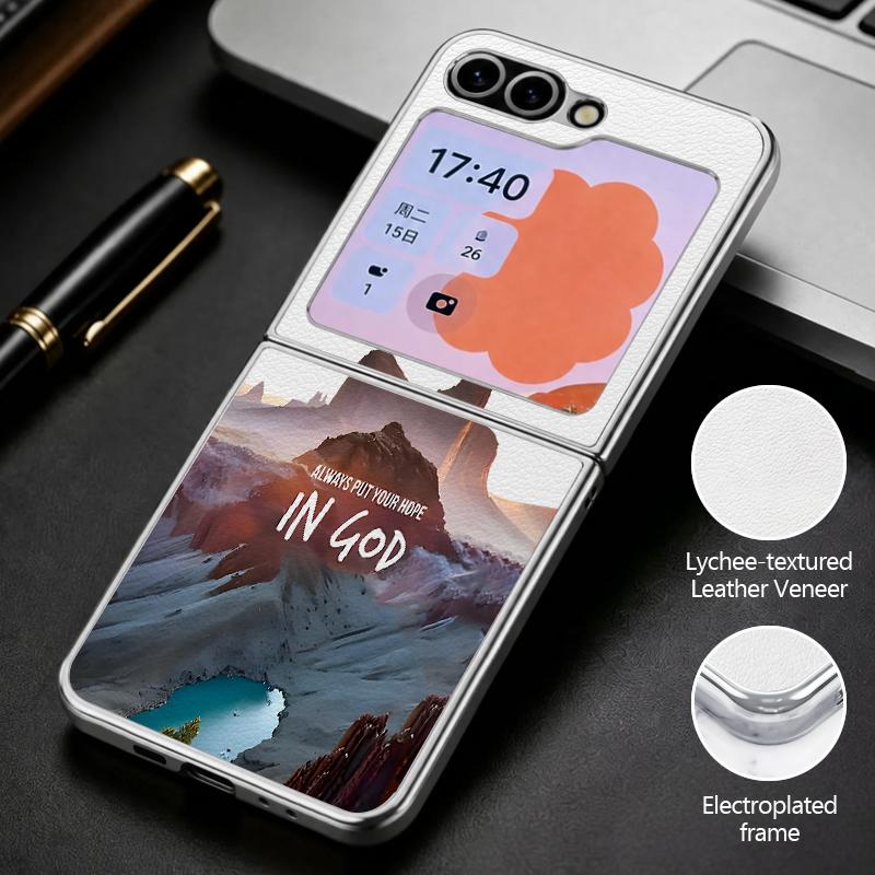 Чехол «Горный пейзаж» для Samsung Z Flip 8 7 6 5 Гибридный 3-в-1 Кожаная накладка с рамкой из металла Жесткий складной чехол для телефона для Galaxy Z Flip8 Flip7 Flip6