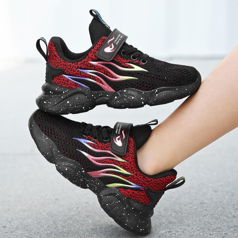 Children's Fashion Flyknit Casual Thick Bottom Velcro Boys' Sports Shoes Night Light Sports Shoes