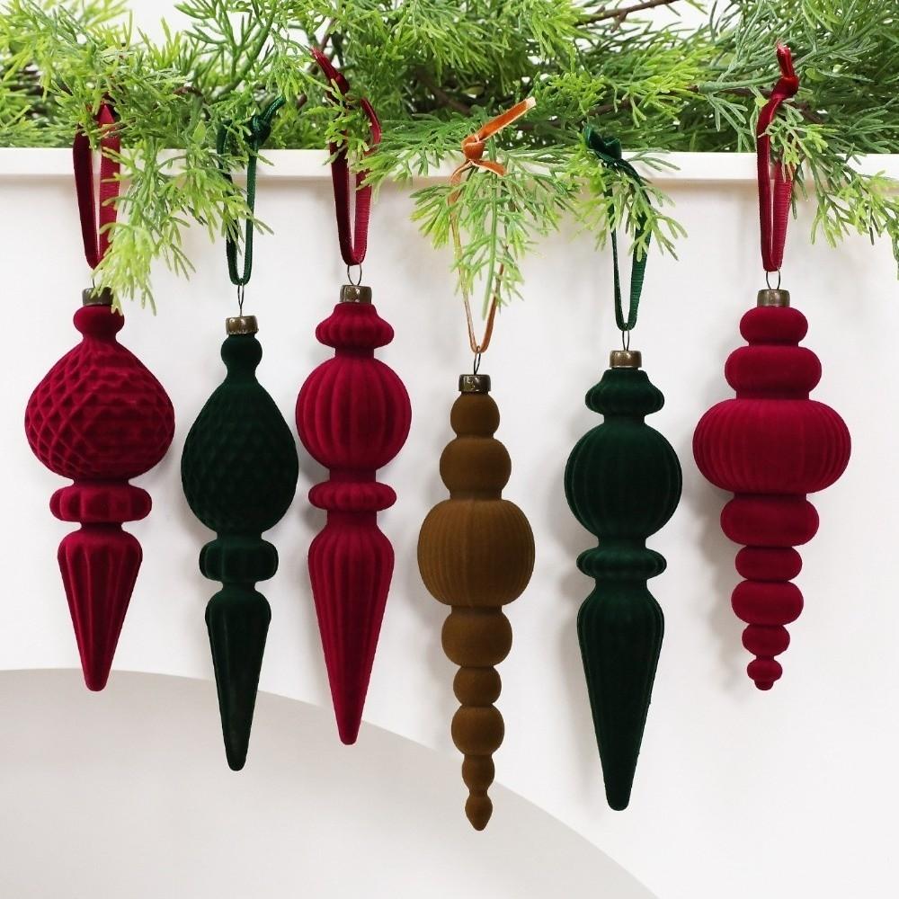9Pcs Shatterproof Velvet Christmas Ball Set Vintage Long Finial Hanging Ornaments Indoor