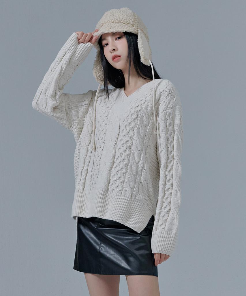 CHASECULT Women'S V-Neck Cable Sweater-Cfrg5276D05