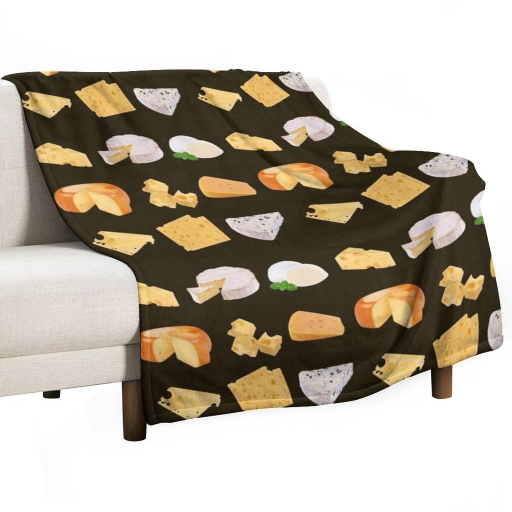 3D Cheese Variety - Mozarella, Swiss, Cheddar, Camembert, Emmental, Gouda Gorgonzola Throw Blanket Sofas Soft Plaid Blankets