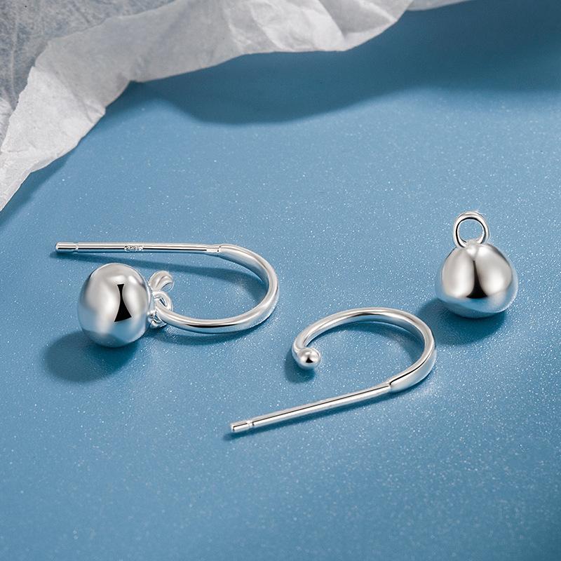 ANENJERY Серьги-гвоздики серебряного цвета с маленьким шариком для женщин, гладкие бобы, горох, винтажные нерегулярные украшения для ушей