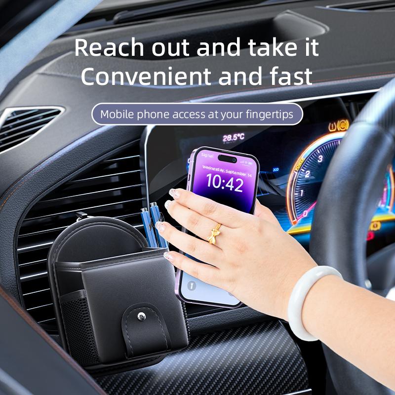 Кожаная сумка для хранения в автомобиле, многофункциональный автомобильный органайзер для воздуховода, магнитный держатель для телефона, ключей, солнцезащитных очков