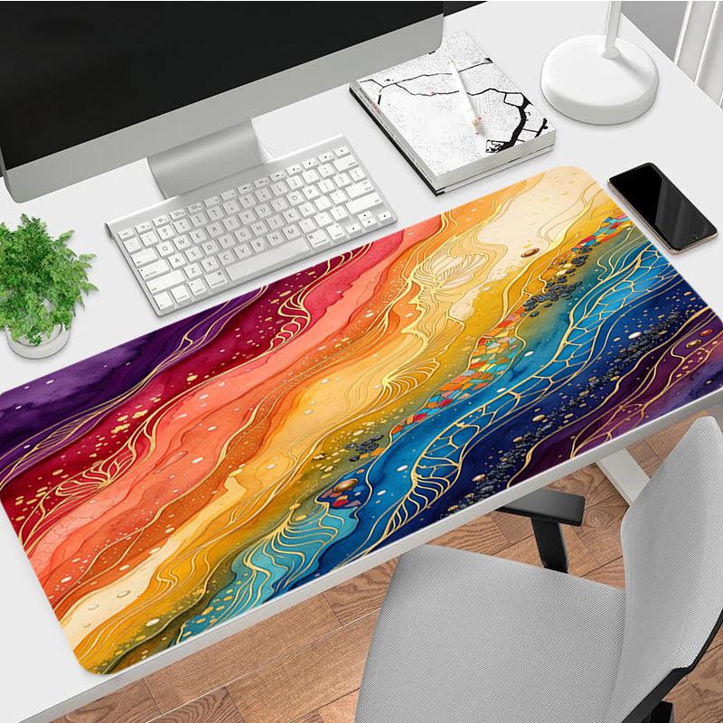 Rainbow Waves Xl Gaming Mouse Pad Nonslip Rubber Base Stitched Edge Waterproof Desk Mat For Pc Laptop Gamer Office Computer Accessories C927551