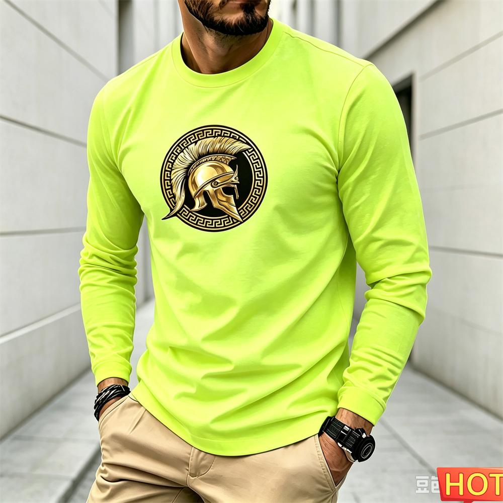 Men's Autumn Winter Gradient Long sleeved T-shirt Round neck Men's graphic T-shirts Polyester Harajuku Tee tops Men's y2k clothing
