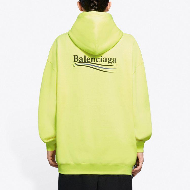 Balenciaga Женский политический кампании свитшот со капюшоном, средняя посадка, флуоресцентный желтый, черный 578135TJVD47110