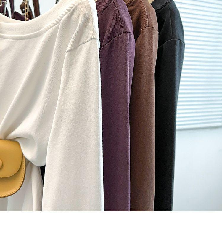 Женская футболка большого размера с асимметричным вырезом на одно плечо и длинным рукавом - Новый свободный топ для похудения на весну и осень