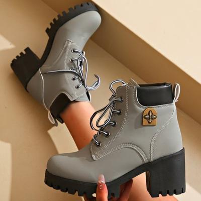 Женские ботильоны 2025Новые ботинки на шнуровке на высоком каблуке Повседневные кожаные ботинки для женщин Толстый каблук Платформа Ботинок Botas Mujer