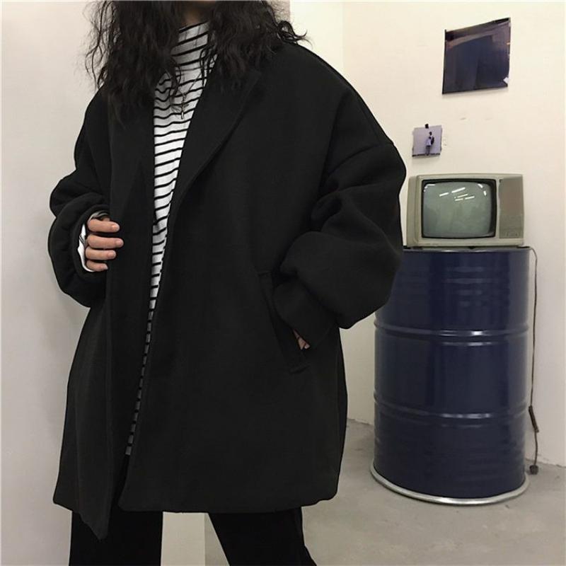 Женское шерстяное пальто Корейская версия Harajuku Ретро Свободное парное утолщенное стеганое шерстяное пальто