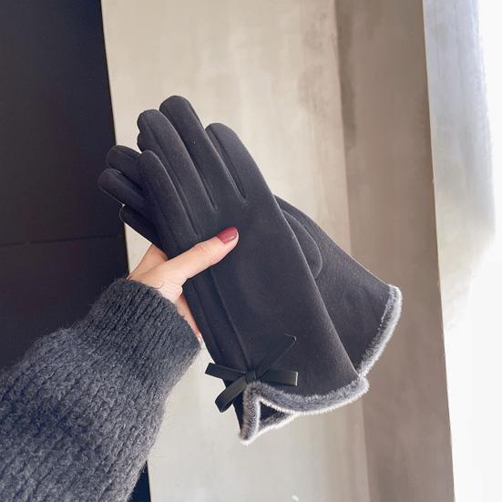 Women Winter Touchscreen Gloves Warm Gloves with Fuzzy Cuffs Bows Thickened Thermal Gloves for Driving Texting Commuting