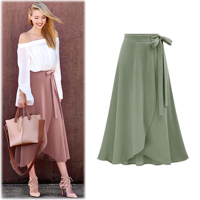 High-Waist Irregular Slit Skirts for Women - Autumn Collection, European & American Style, Plus Size, Medium To Long Length with Strappy Design