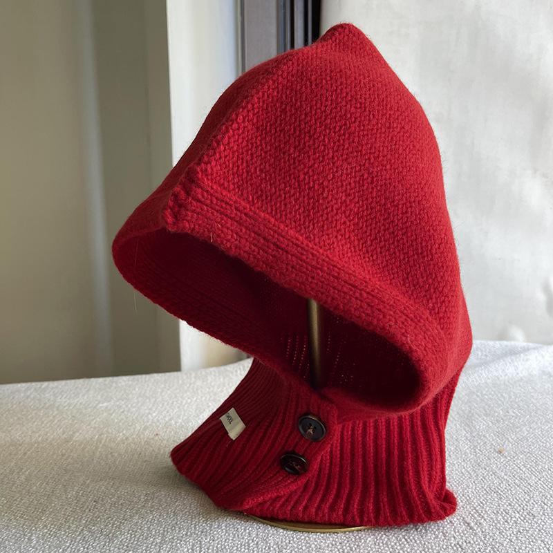 Балаклава из чистой шерсти женская зимняя вязаная теплая шапка с защитой ушей шарф с капюшоном интегрированный шарф для шеи