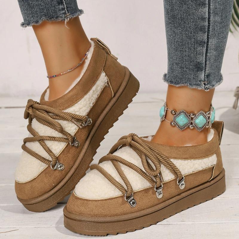 Зимние удобные ботинки на шнуровке большого размера, модные новые ботинки для снега с круглым носком и толстой подошвой, нескользящие повседневные ботинки для ходьбы для женщин