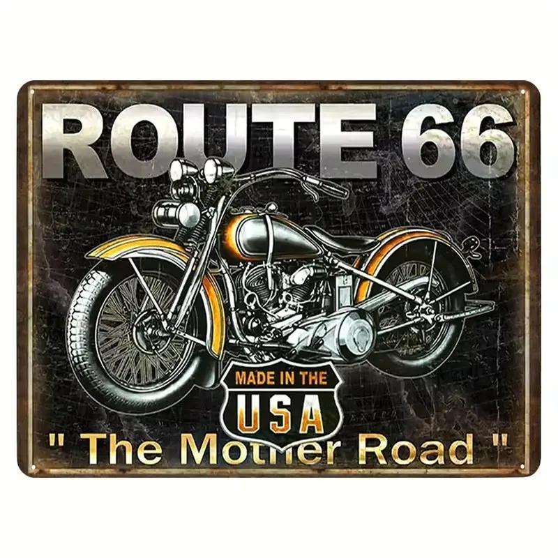 Vintage Route American Classic Motorcycle Neon Style High Definition Metal Tin Sign Wall Art HD Printed Tin Plate Decor for
