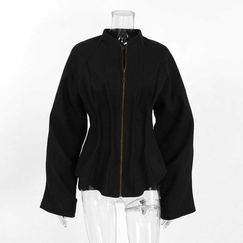 Womens Black Fitted Waist Wool Blend Coat 2025 Fall Winter Thick Mid Length Elegant Commuter Outerwear