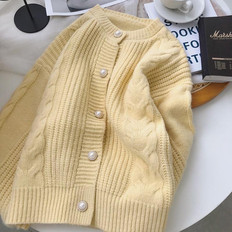 Мягкий восковой кардиган с коротким перекручиванием женский осенний новый с круглым вырезом свободный однотонный вязаный свитер модная куртка-свитер