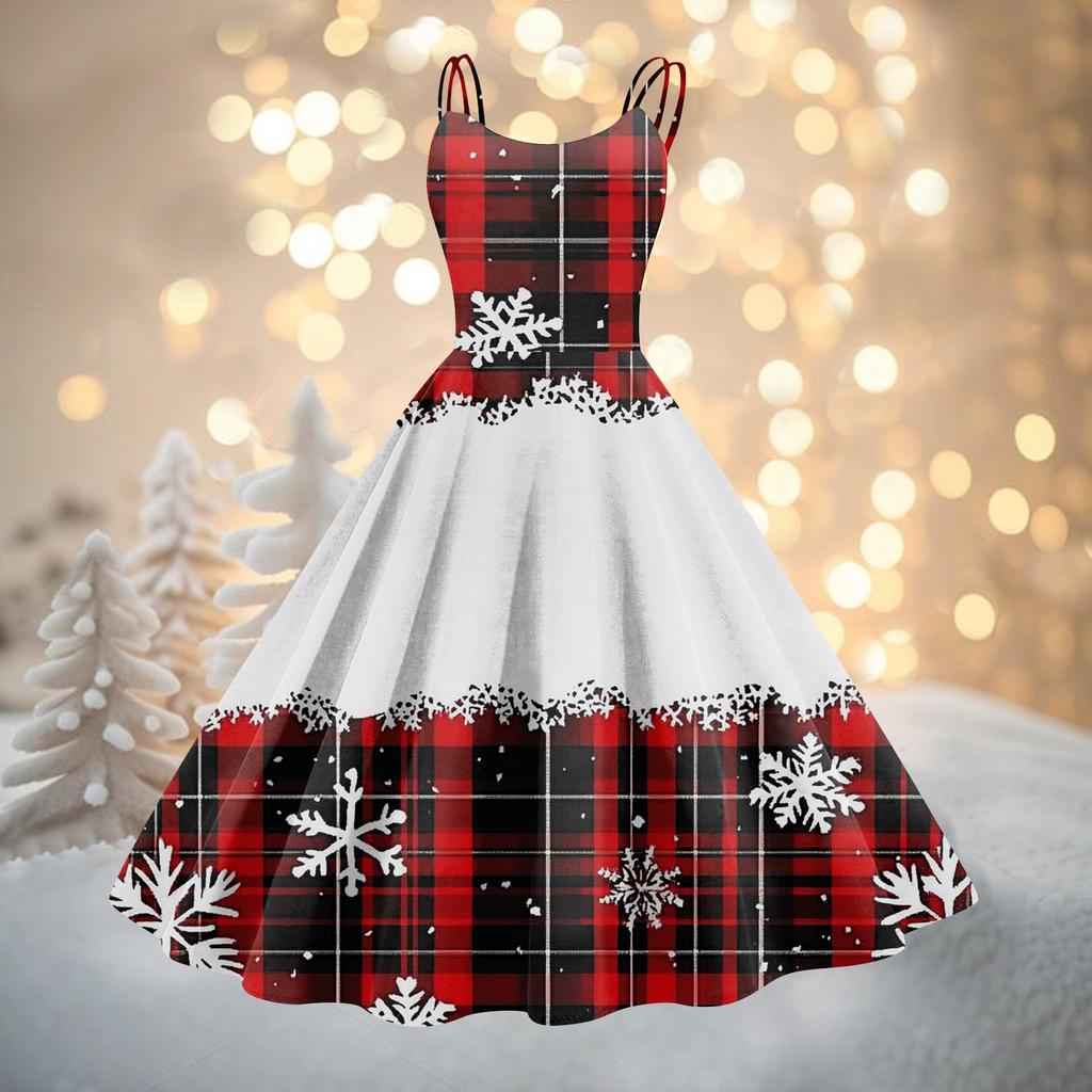 Women's Fashion Christmas Printed Sexy Strapless Gothic Cocktail Dress Punk, Vintage Dress