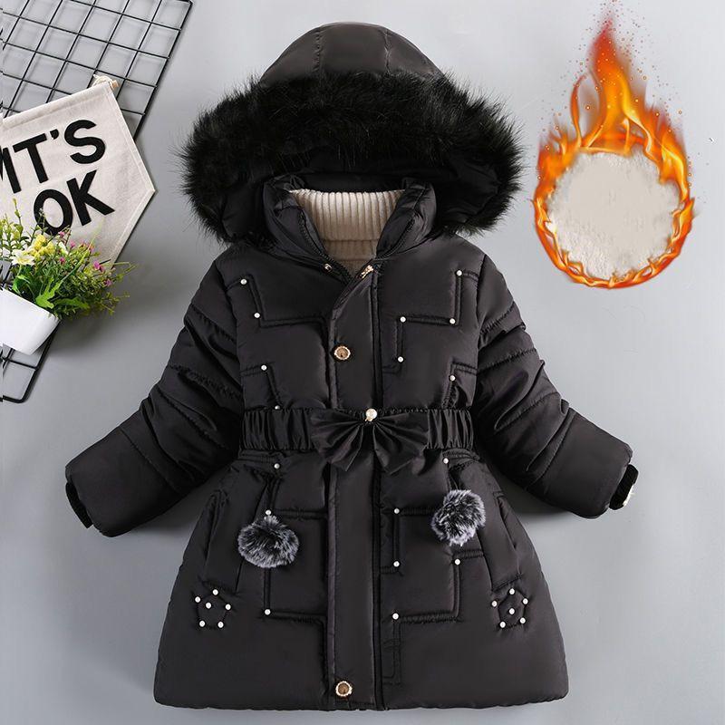 2023 New Thick Keep Warm Winter Girls Jacket Detachable Hat Plush Collar Hooded Coat For Kids 4 Color Children Birthday Present
