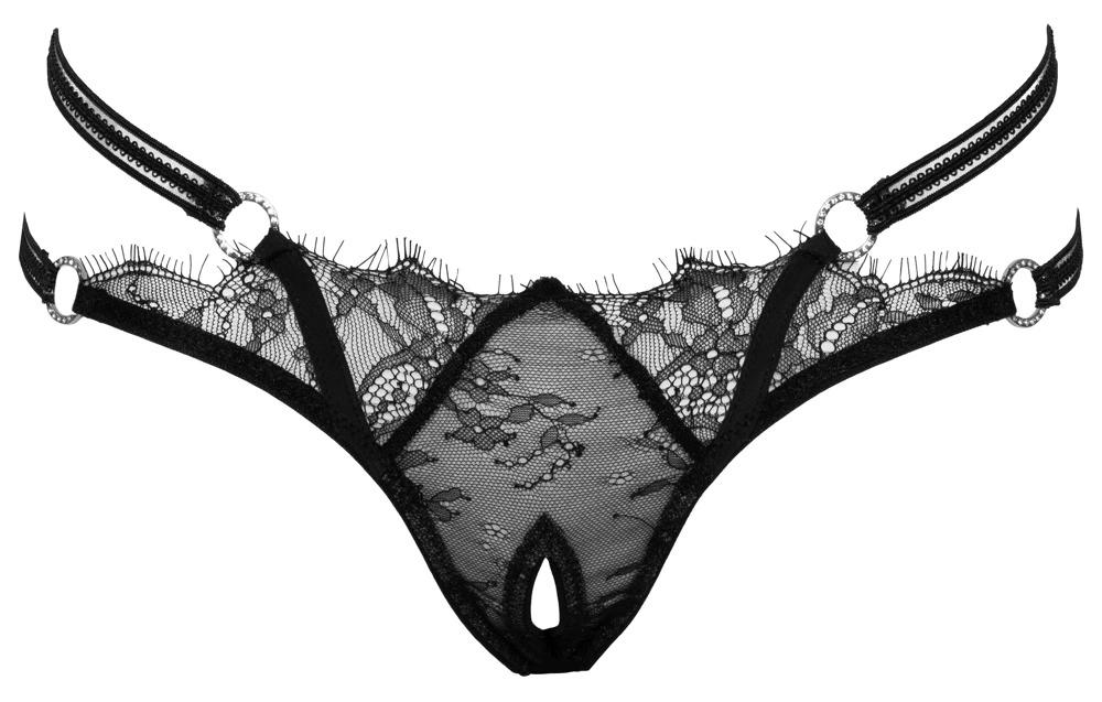Cottelli LINGERIE - Thong with delicate lace and decorative rhinestones M/L