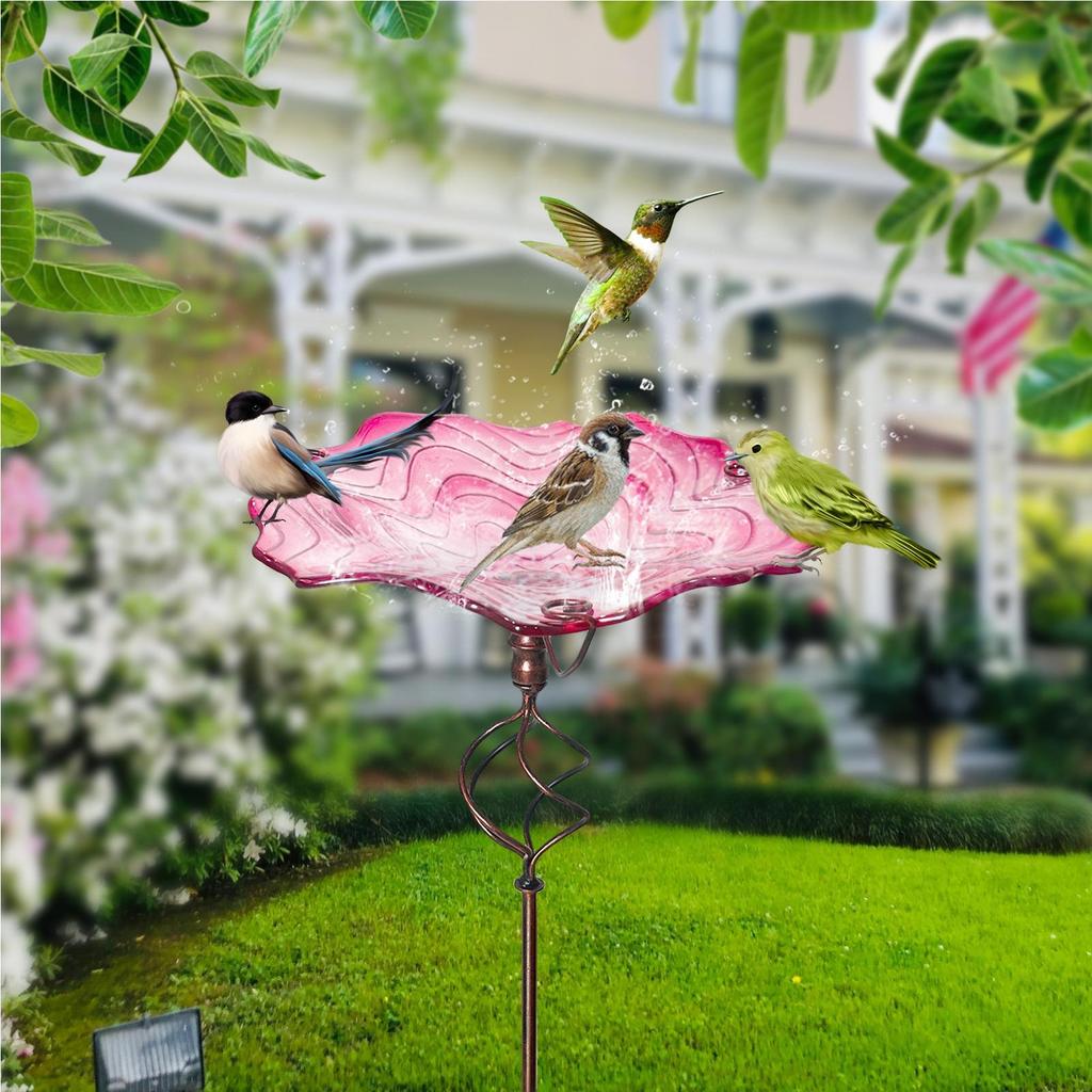 Garden Bird Bath Animals Feeder With Ground Stake Outdoor Standing Metal Bird Bath For Hummingbird Parrot Parakeet Bee Patio