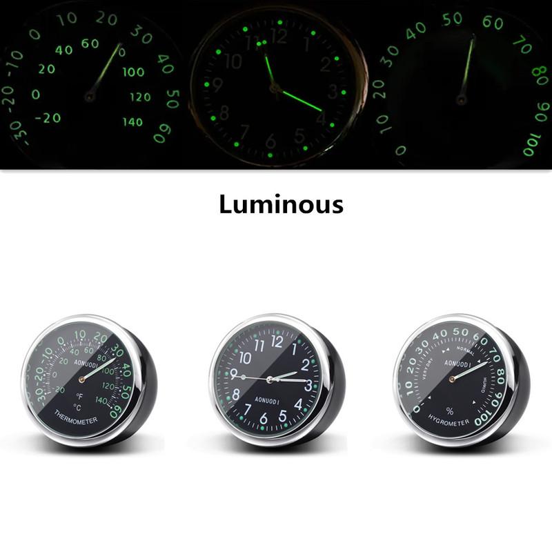 Waterproof Car Dashboard Panel Luminous Clocks + Thermometer + Hygrometer 3 In 1 Kit Motorcycle Bike Boat Mini Watches Ornament