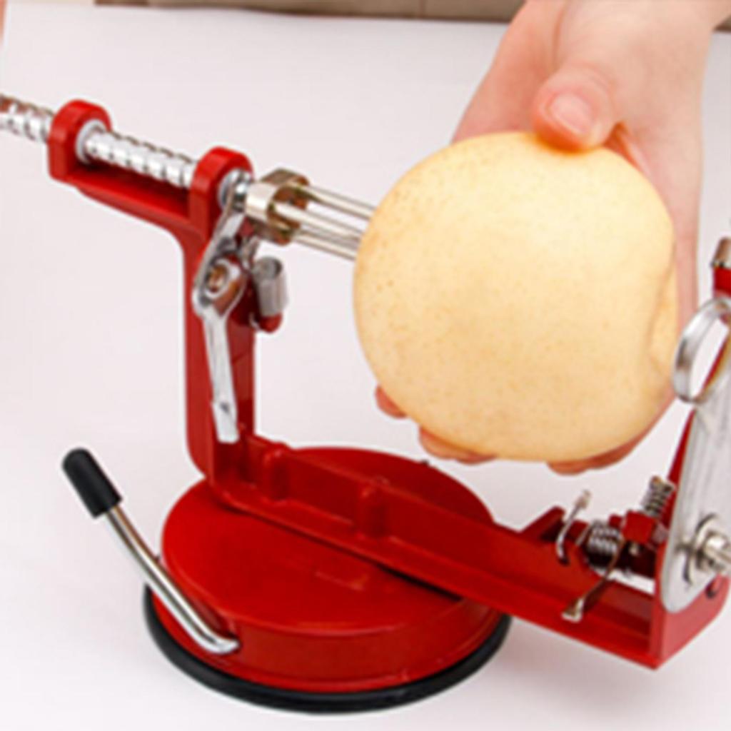 Овощечистка для яблок Corer, ручная овощечистка с лезвиями из нержавеющей стали и мощной присоской для яблок, груш, картофеля, красного цвета