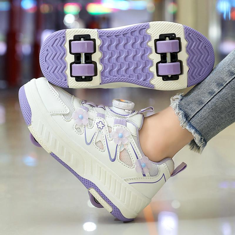 29 40 Boys Rotating Button Four Wheel Skate Roller Shoes Roller Skating Removable Student Skating Shoes Kid Shoes with Wheels Adjustable