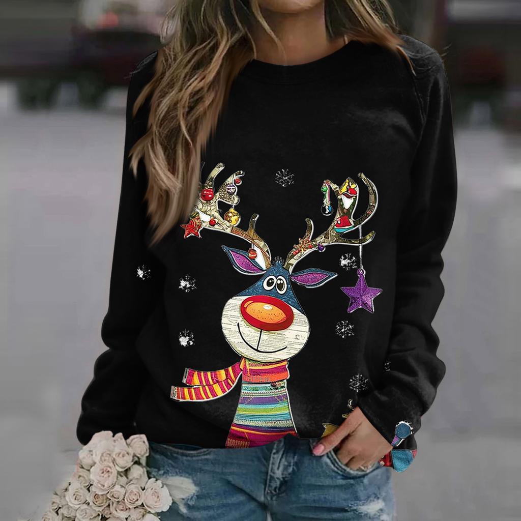 Женские топы с круглым вырезом, хлопковая женская повседневная модная пуловер с длинным рукавом и круглым вырезом с принтом, блузка