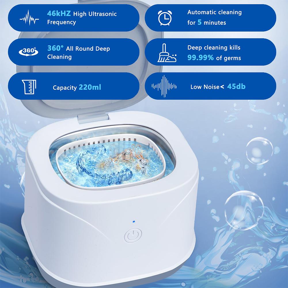 Dentures Ultrasonic Cleaner Machine Jewelry Cleaner High Frequency Ultrasonic Cleaning Bath for Dental Retainer Mouth Guard